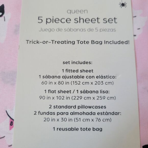 Halloween Pink White Cute Ghosts Boos & Bones QUEEN 5pc Sheets Set Girls Bedding - Picture 11 of 12